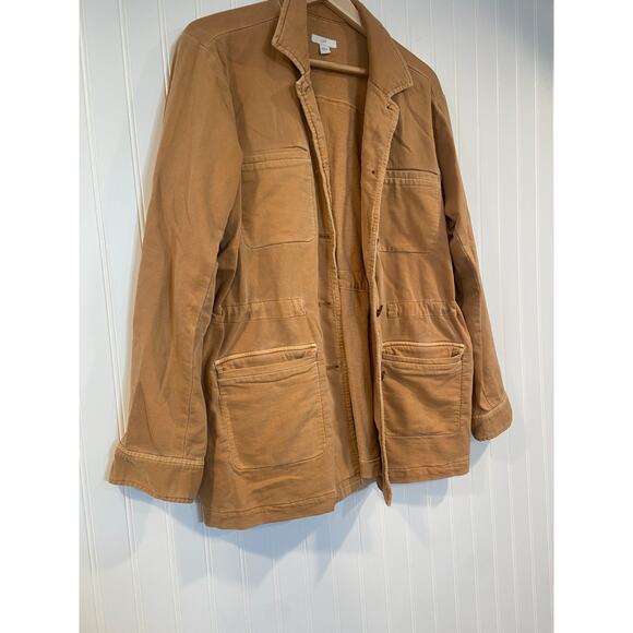 J.Jill Utility Jacket Womens Size Medium Tan/Orange Cotton Stretch Pockets - Picture 2 of 6